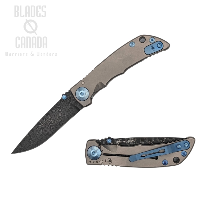 Spartan Blades Harsey Framelock Folding Knife, Damascus, Titanium w/Blue Ano Hardware